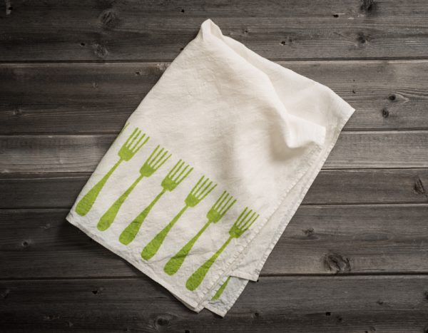 fine linen tea towel 'forchette' stamperia bertozzi, allorashop
