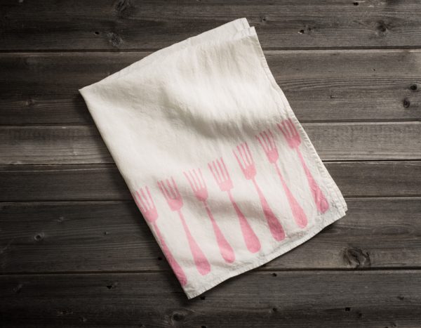 fine linen tea towel 'forchette' stamperia bertozzi, allorashop