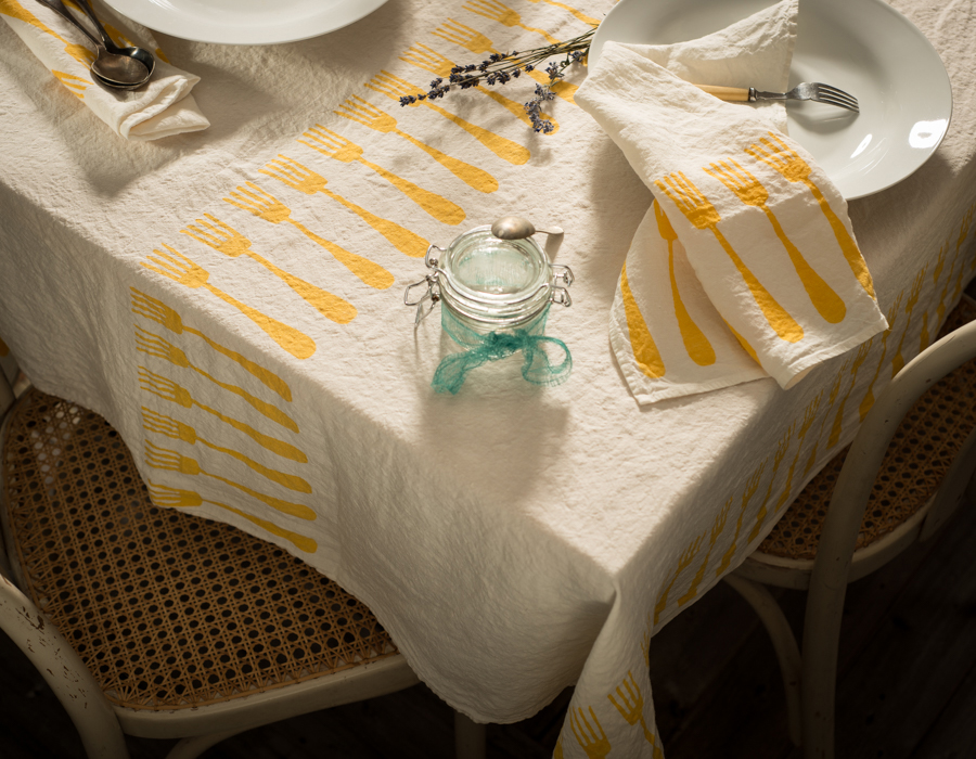Fine linen tablecloth 'forchette' Stamperia Bertozzi, AllORA