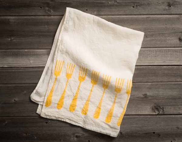 fine linen tea towel 'forchette' stamperia bertozzi, allorashop