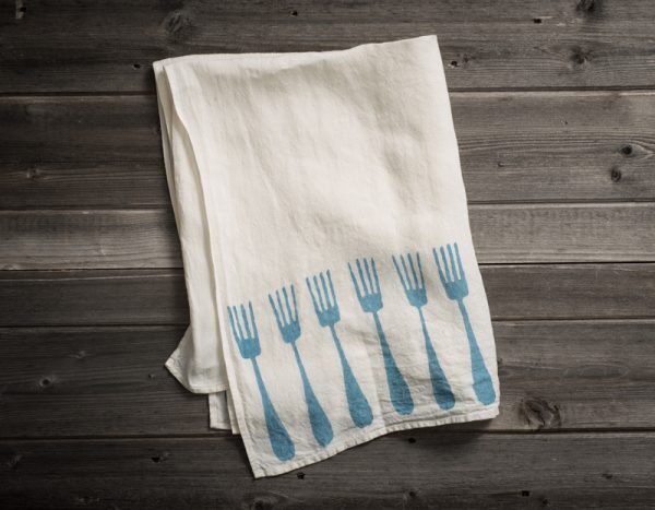 fine linen tea towel 'forchette' stamperia bertozzi, allorashop