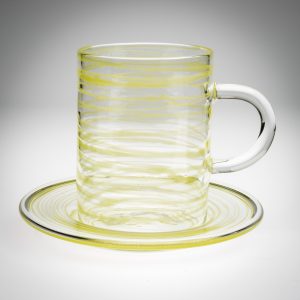 Murano glass - Italian hand- blown tea cup - stripes green - AllÓRA
