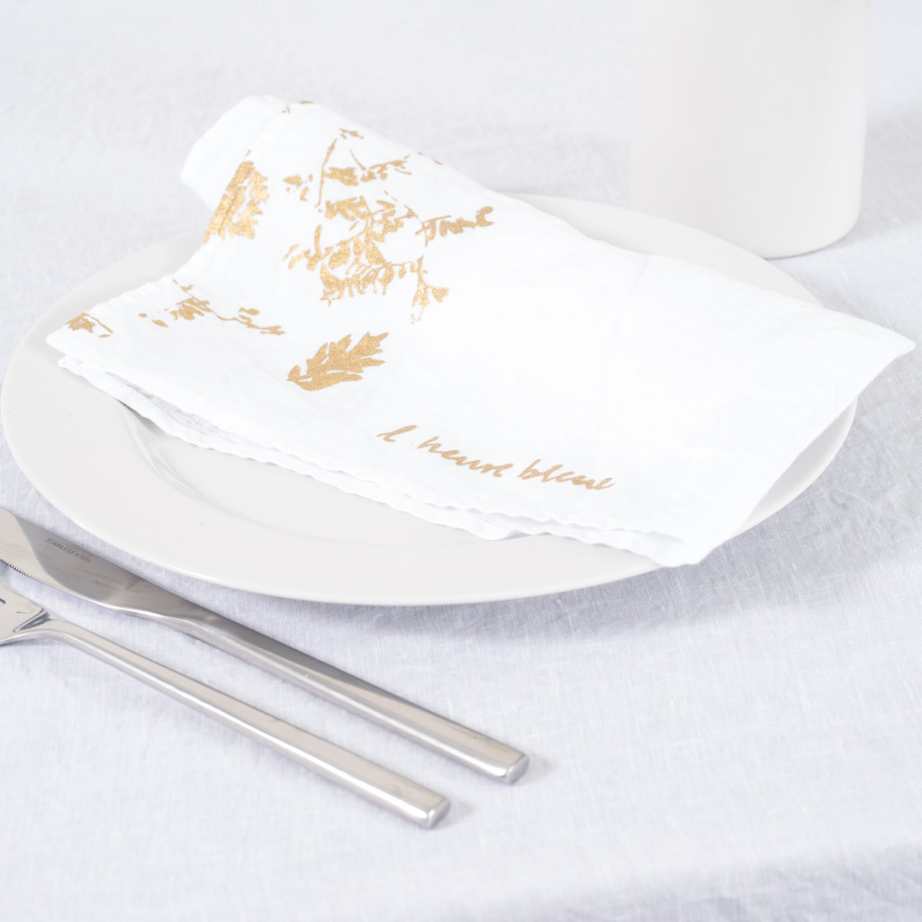 allorashop Hand-Printed White Linen Napkins