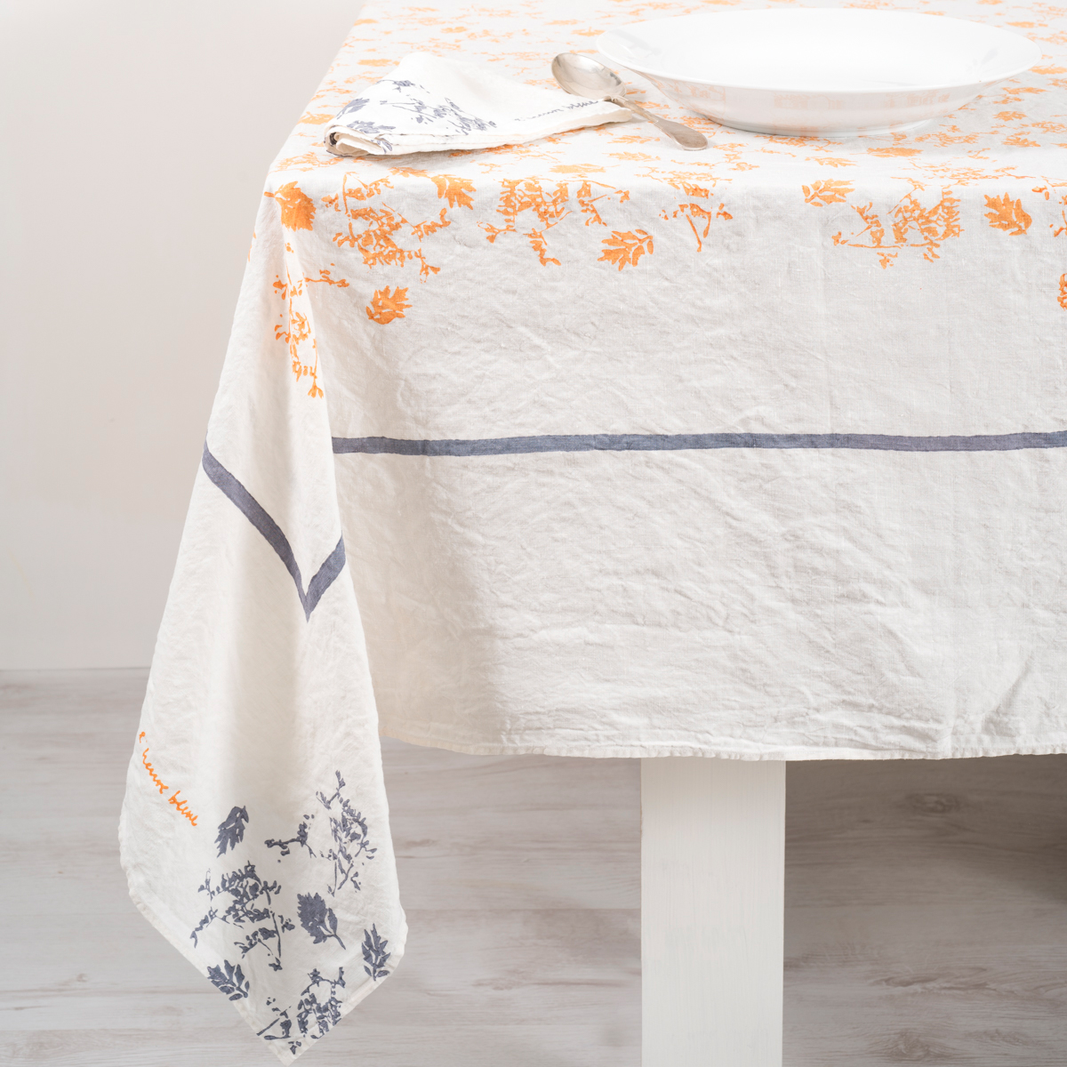 Hand-Printed Italian Linen Tablecloth – Orange