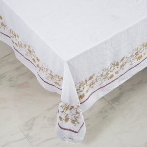 allorashop Hand-Printed Italian Linen Tablecloth