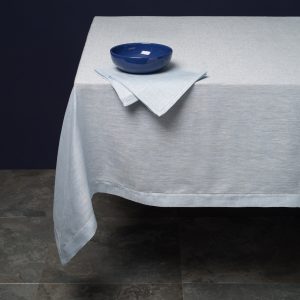 Italian Tessitura Pardi blue linen tablecloth, Fiore di Lino design