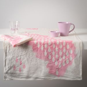 pink linen table runner sardines