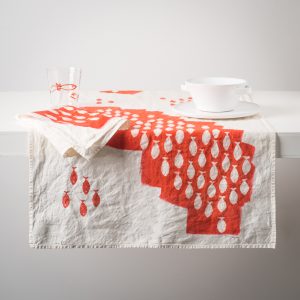coral linen table runner sardines