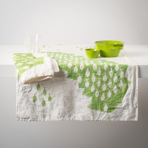 green linen table runner sardines