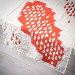 coral linen table runner sardines