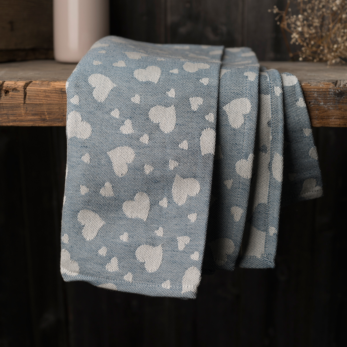 Hand-Stitched Artisanal Black Tea Towels - Heart - AllORA