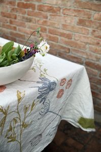 Hand printed linen tablecloth