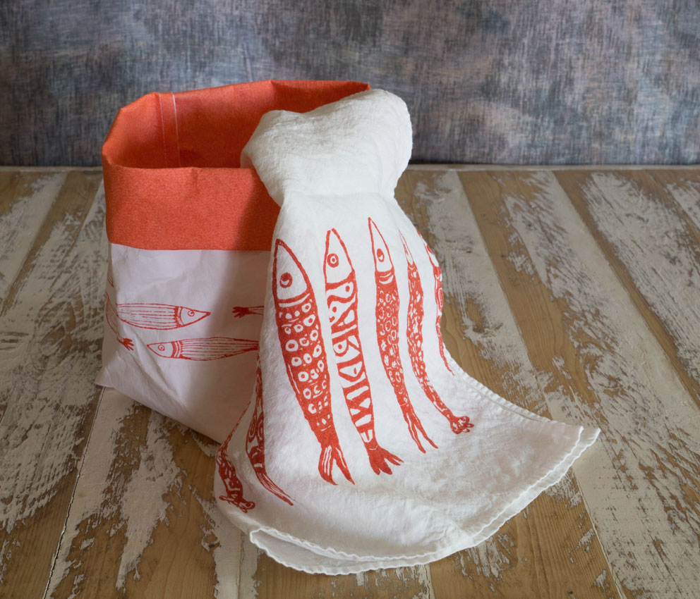 coral fish linen tea towel Bertozzi