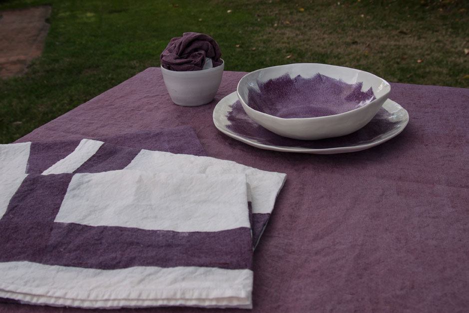 handmade porcelain table setting purple