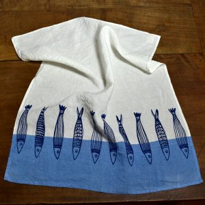 linen tea towel blue fish Bertozzi