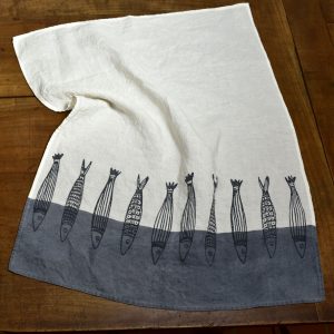 Bertozzi linen tea towel grey fish