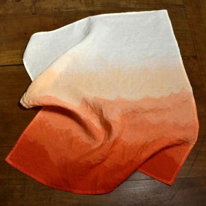 hand painted linen towel coral