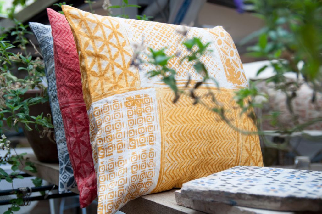 hand printed linen cushions by Bertozzi