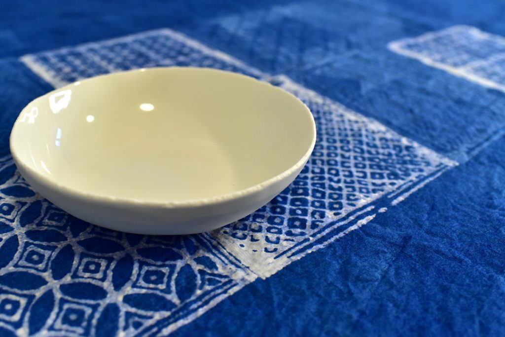 hand painted blue linen tablecloth