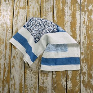 Hand printed blue tea towels Bertozzi