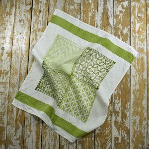 Bertozzi Handmade Crumpled Linen Two-Tone Kitchen Towel in Leaf Cuoio