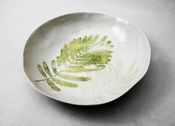Handmade porcelain bowl tropical fern