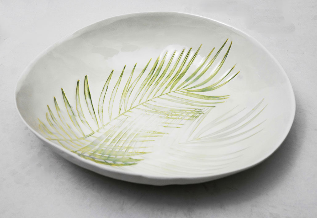 hand printed porcelain bowl Palm design