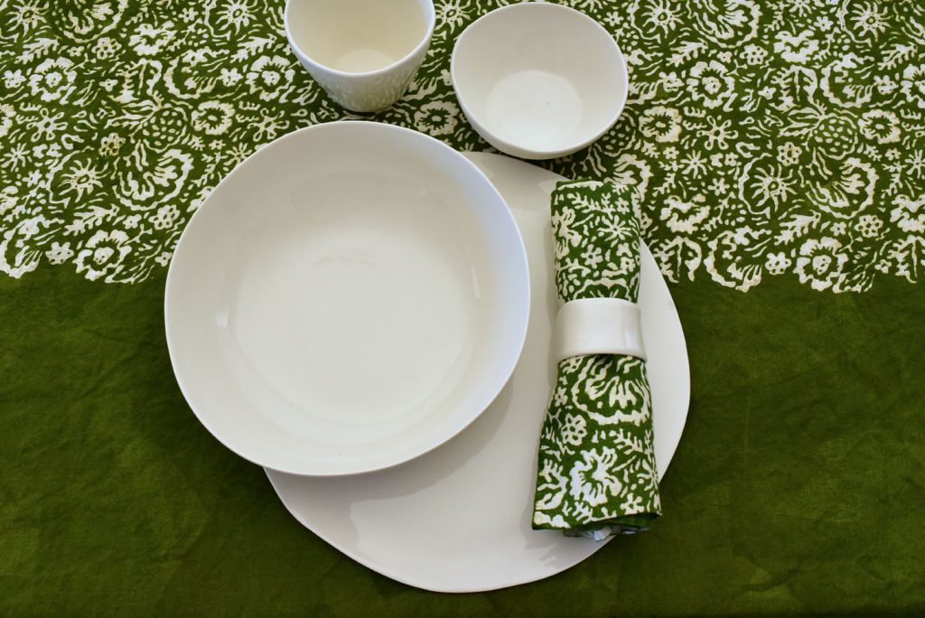 Bertozzi green linen tablecloth