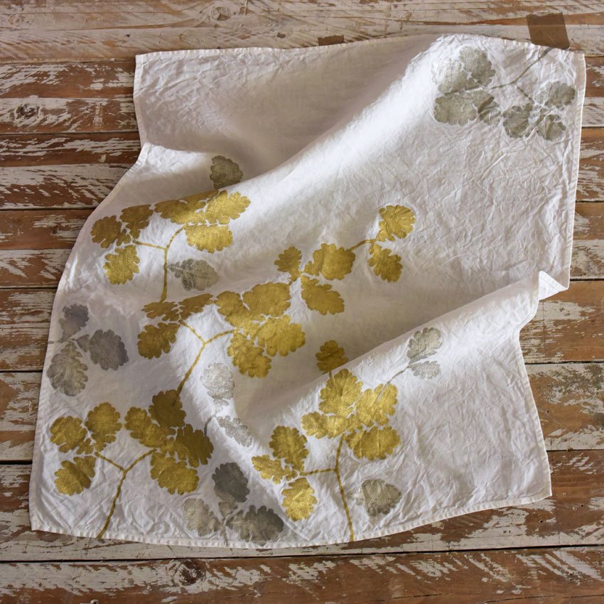 Block Printed Linen Tea Towel Rovere Gold AllORA