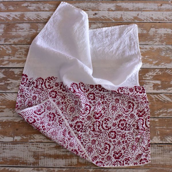 Block Printed Linen Tea Towel Fleure Sauvage - AllORA