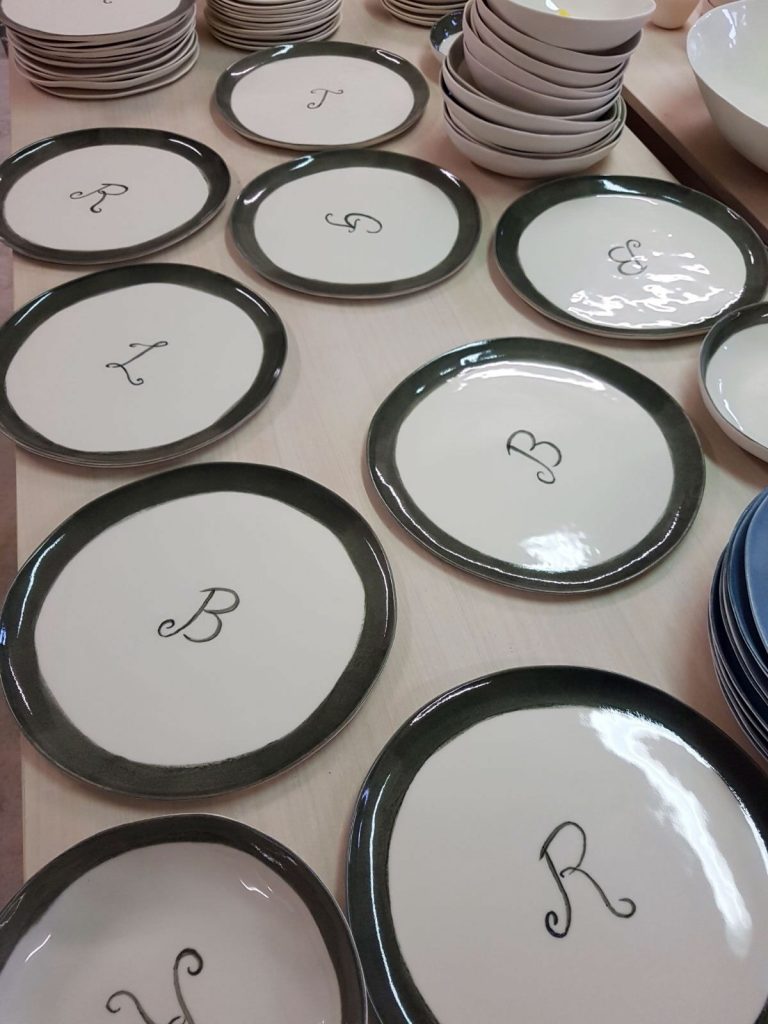 hand painted monogram porcelain plates