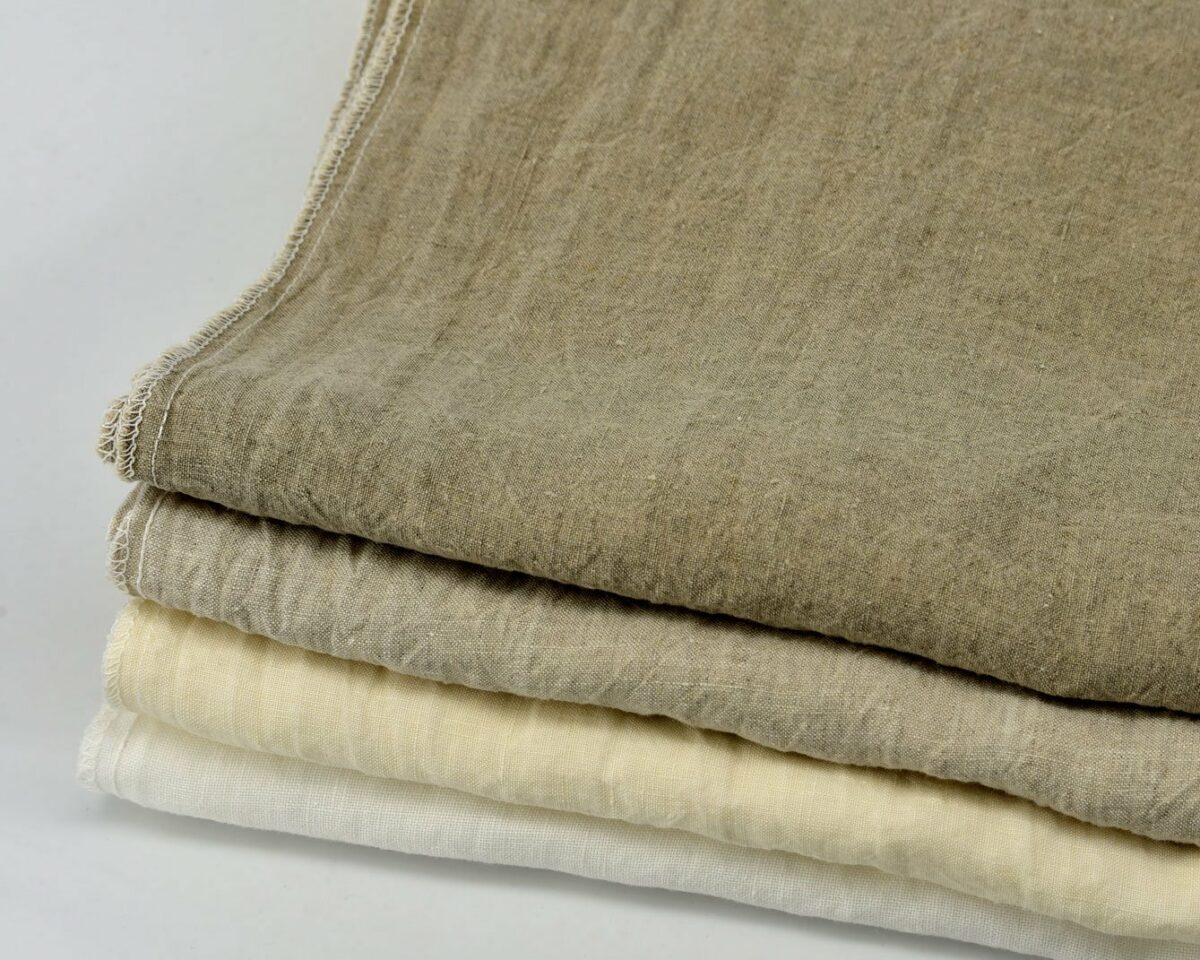 Bertozzi Handmade Crumpled Linen Two-Tone Kitchen Towel in Leaf Cuoio