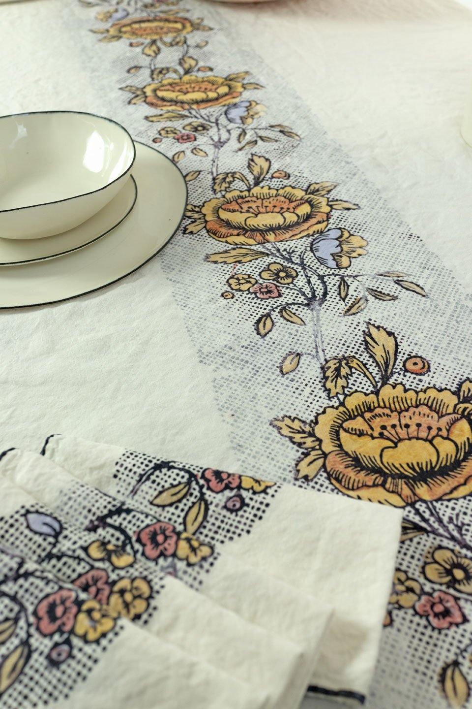 Bespoke luxury linen tablecloths handprinted