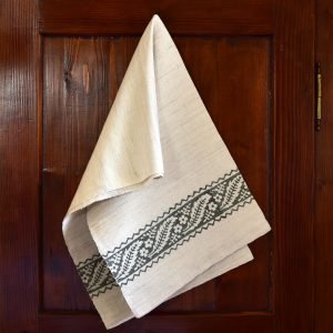 Vintage Hemp Linen Towel Chestnut Leaves Grey