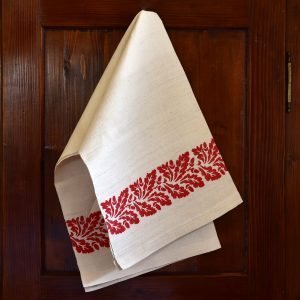 Vintage Hemp Linen Towel Oak Leaves