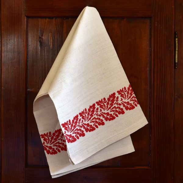Vintage Hemp Linen Towel Oak Leaves