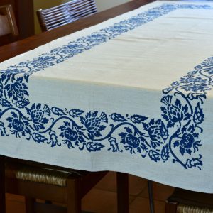 vintage hemp linen table runner in thistle blue