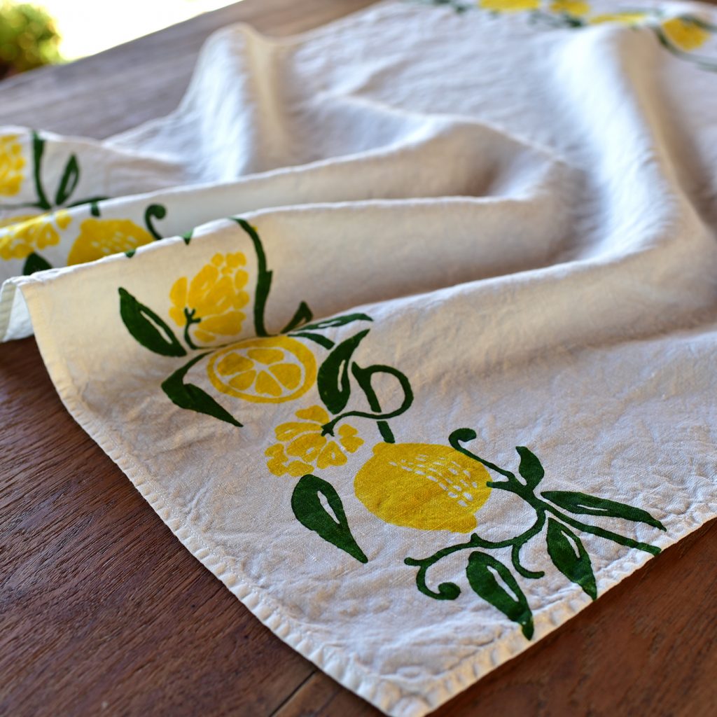 Italian linen kitchen towel lemon
