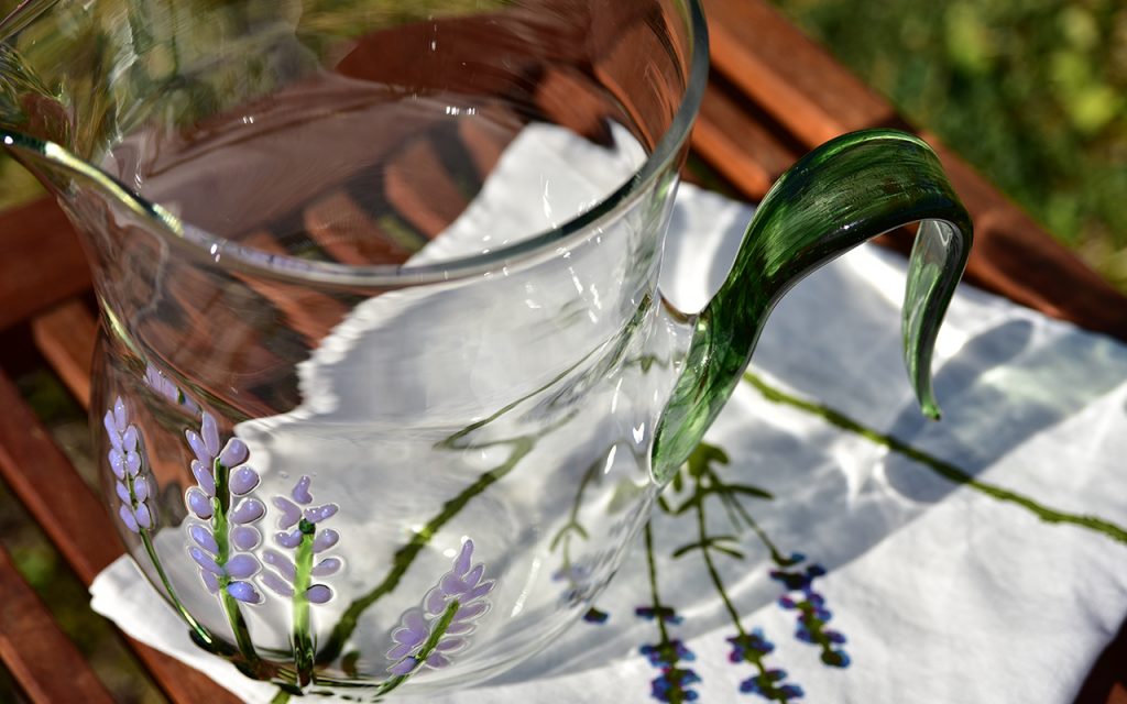 Hand-Blown Recycled Murano Glass Jug - Lavender Flowers