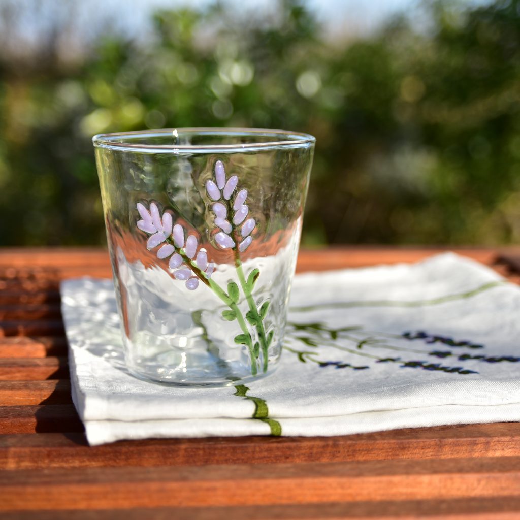 Hand-Blown Murano Glass Tumbler - Lavender Flowers