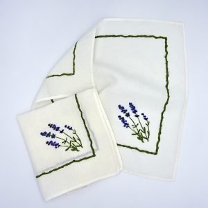 Hand-Printed Linen Napkin - Lavender Flowers