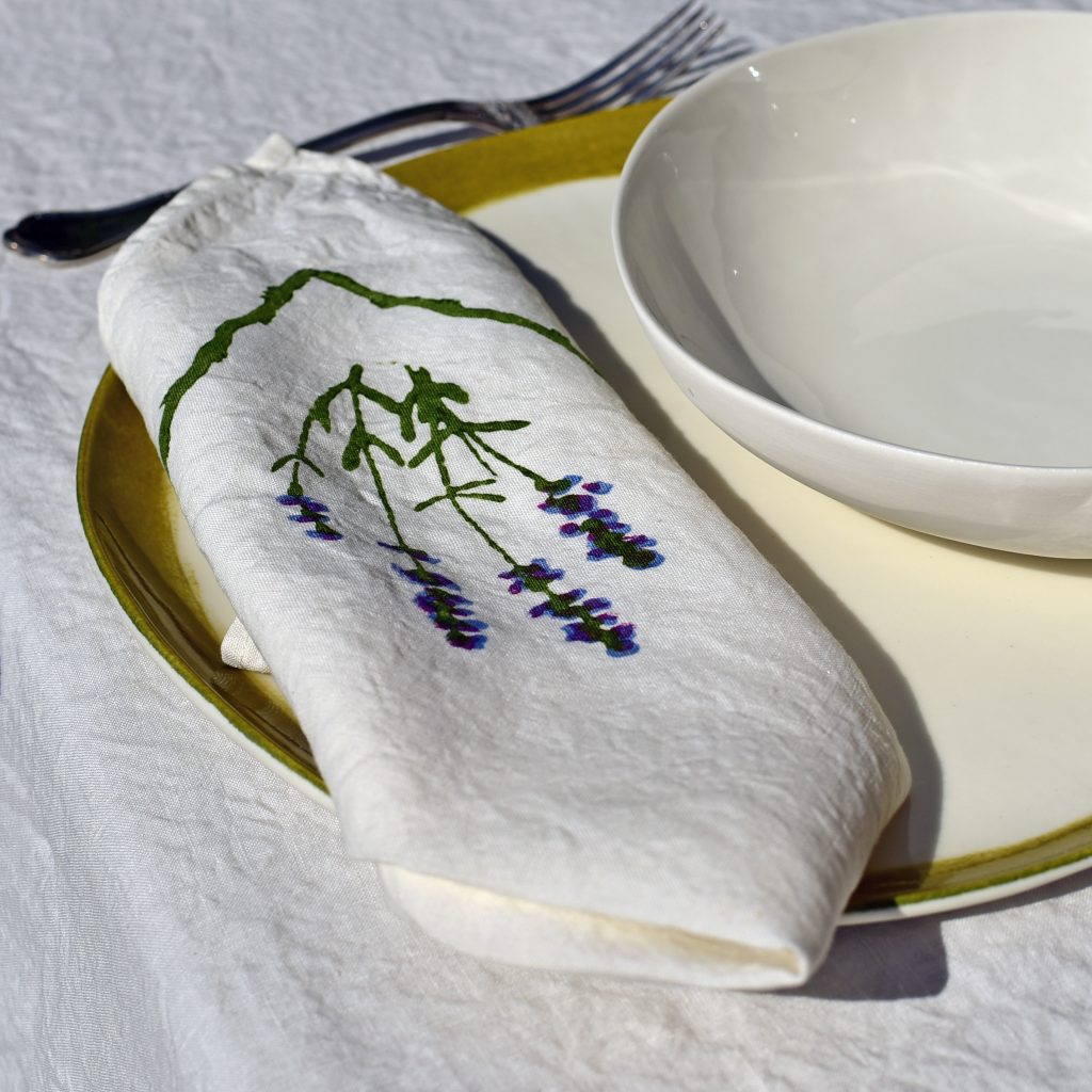 Hand-Printed Linen Napkin - Lavender Flowers