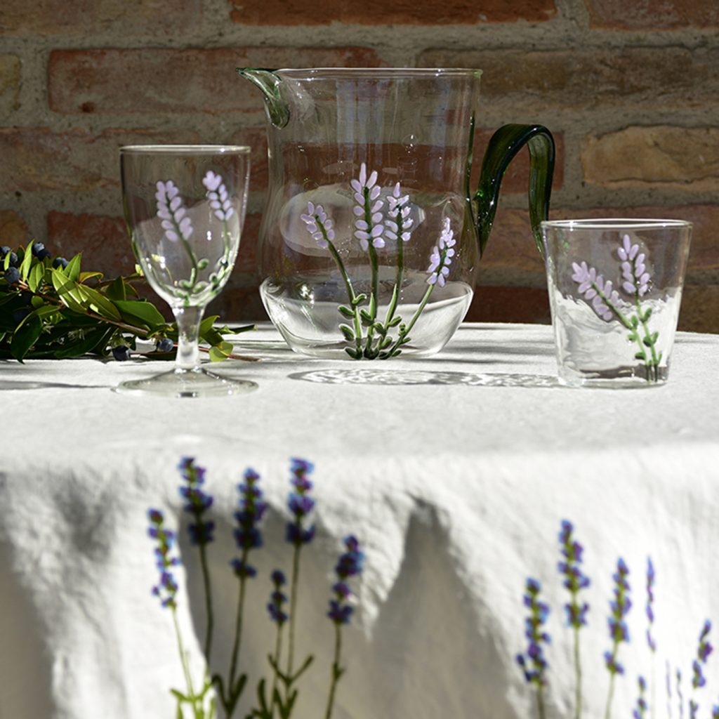 hand-blown murano glass with lavender motif