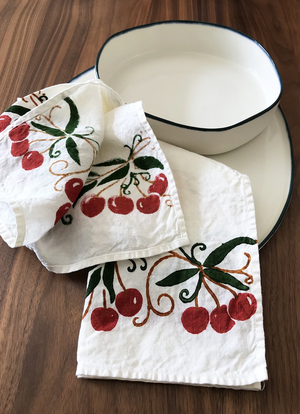 organic linen tea towel Cherry