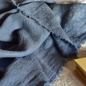 Waffle Throw - Hand-painted Linen Throw - Navy Blue - Throw draped over bed