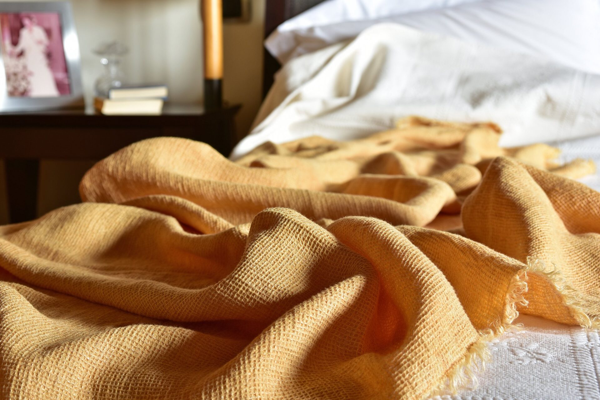 Waffle Throw Hand painted Linen Throw Mustard AllORA
