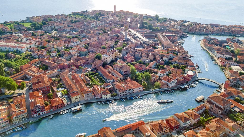 The island of Murano from above. Murano is the birthplace of Murano glass