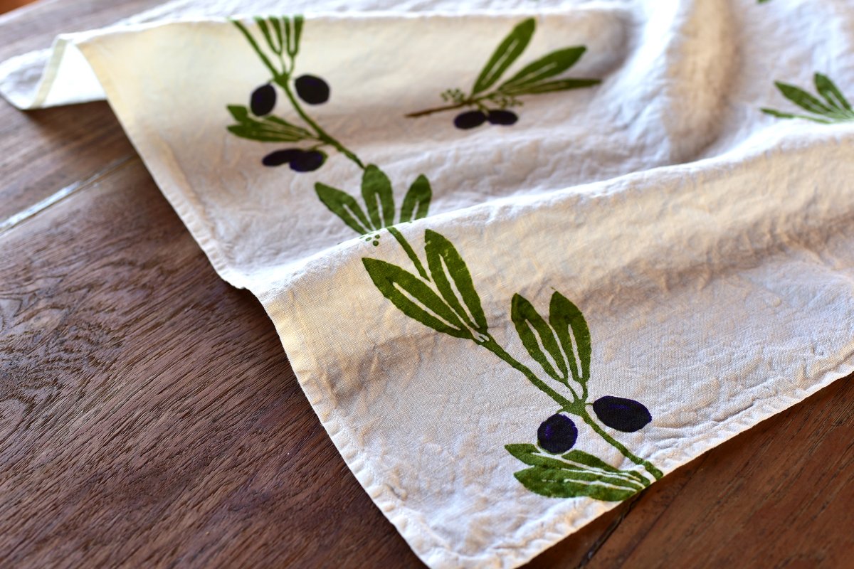 Linen Tea Towels 2 Pcs. OLIVE GREEN Linen Tea Towels. Hand -  Hong Kong