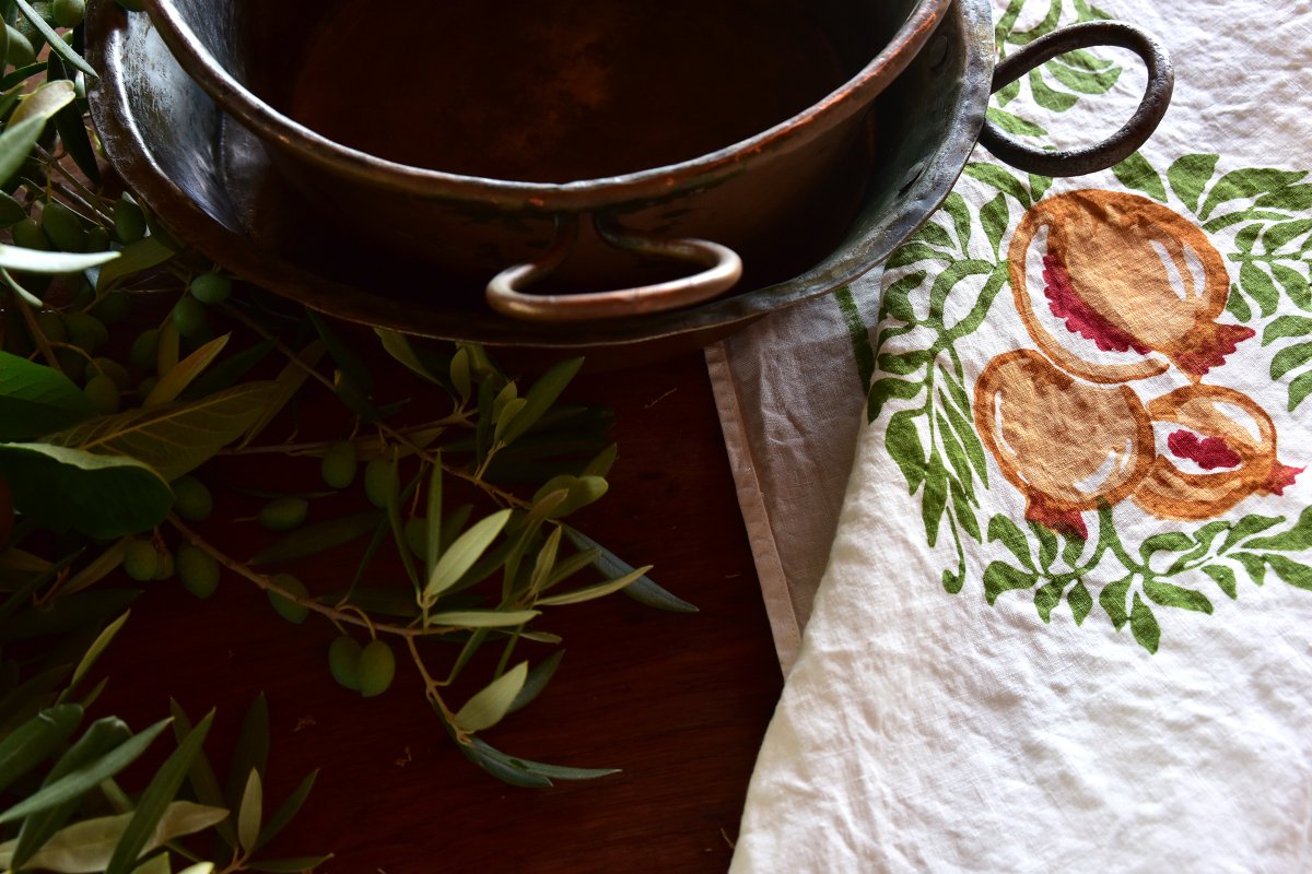 Phlox Green Tea Towels Pomegranate