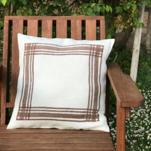 linen cushion cover - gingham cushion in carob brown sitting atop wooden chair